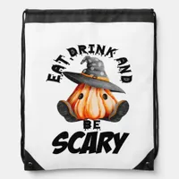 Eat Drink And Be Scared Retro Cool Drawstring Bag