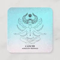 *~* CANCER - Zodiac Astrology Reading Aqua Glitter Square Business Card