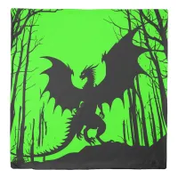 Black Silhouette Dragon on Green - Fantasy | Duvet Cover