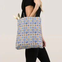 Blue White Yellow Tiles Pattern Summer Aesthetic  Tote Bag