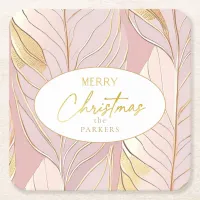 Pink Gold Christmas Pattern#29 ID1009 Square Paper Coaster