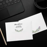 Lavender eucalyptus violet florals return address envelope