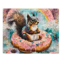 Squirrel on Floating Glazed Donut Funny Sweet Jigsaw Puzzle