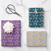 Star Pattern Rustic Blue Purple Gray Christmas Wrapping Paper Sheets