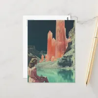 Surreal Woman With Pink Crystal Mountains Postcard