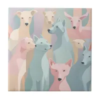 Dog Pattern Pastel Colors Minimalist Illustration Ceramic Tile