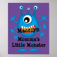 Cute Blue Cartoon Monster Funny Fun for Kids Poste Poster