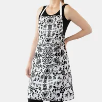 Cute Black And White Floral Scandinavian Bandanna Apron