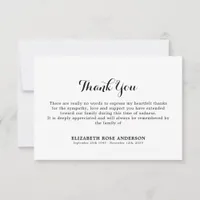 Simple Minimal Classic Memorial Sympathy Funeral Thank You Card