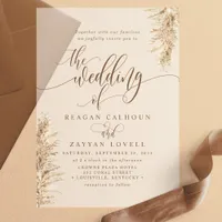 Pampas Grass Earthy Exotic Calligraphy Wedding Vellum Invitations