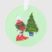 Cute White Christmas Duck Wearing a Wreath Ornament