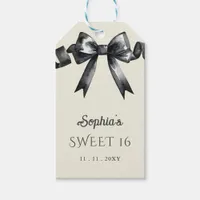 Elegant Watercolor Coquette Black Bow Sweet 16 Gift Tags