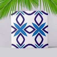 Mediterranean Blue & White Geometric Pattern Ceramic Tile