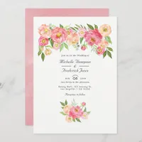 Pastel Pink Watercolor Peony QR Code RSVP Wedding Invitation