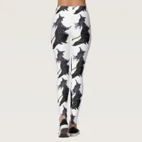 Black Witch on Broomstick White Halloween Leggings