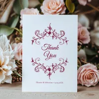 Elegant Vintage Romance Burgundy Floral Wedding Thank You Card