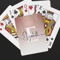 Rose Gold Glitter White Monogram Black Script Name Poker Cards