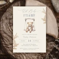 Teddy Bear Script Boho Baby Shower Boy Invitation