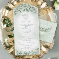 Watercolor Eucalyptus Greenery Sage Green Wedding All In One Invitation