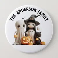 Cartoon Cute Witch Ghost Pumpkins Family Halloween Button