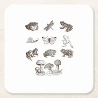 Cottagecore Aesthetic Mushroom Academia Frog Gobli Square Paper Coaster