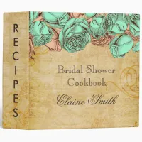 Mint and Coral Roses Bridal Recipe Folder