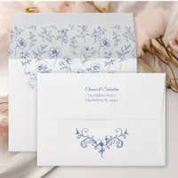 Elegant Vintage Romance Dusty Blue Floral Wedding Envelope