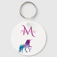 Unicorn purple pink white monogrammed keychain