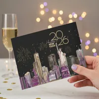 Glamorous NYC New Year Card 2026 | Black & Purple 