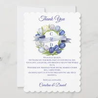 Elegant Watercolor Tulip Wreath Wedding Blue Ivory Thank You Card