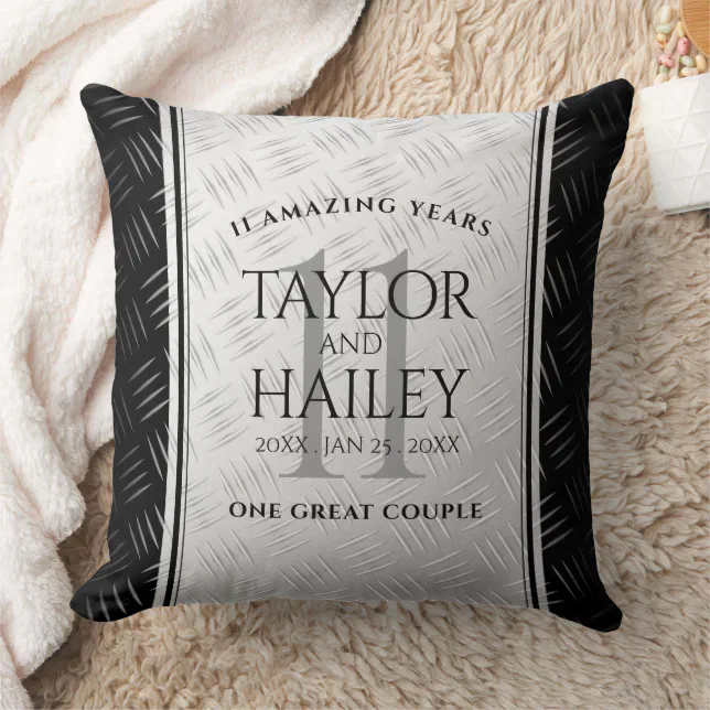 Elegant 11th Steel Wedding Anniversary Celebration Throw Pillow