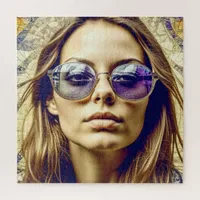 Cool Lady with Reflection in her Sunglasses Jigsaw Puzzle