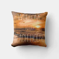 Ocean Sunset Beach House Welcome Throw Pillow