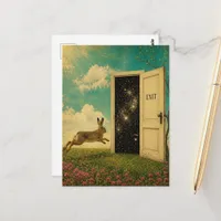 Surreal Rabbit Escapes the Exit Portal Postcard