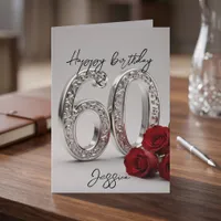 Ornate Silver Red Rose Womens 60th Birthday Card