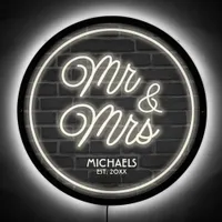 Mr & Mrs Last Name Date Black and White ID972 LED Sign
