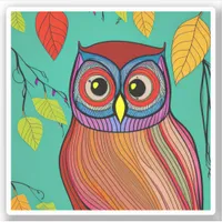 Quirky Colorful Folk Art Abstract Owl Sticker