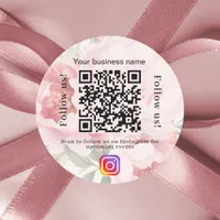 Pink floral business name qr code instagram classic round sticker