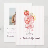 Preppy Coquette Strawberry Cocktail Bridal Thank You Card