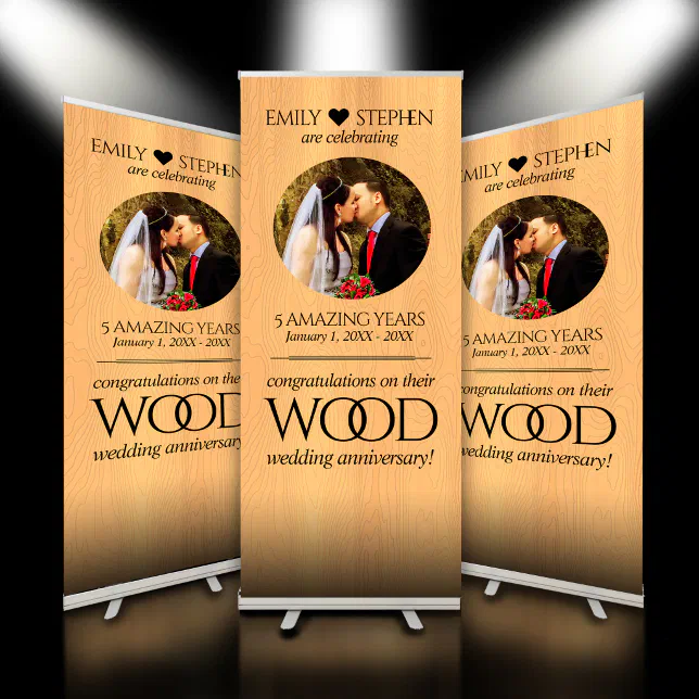 Elegant 5th Wood Wedding Anniversary Celebration Retractable Banner