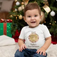 Peace & Joy Pink Gold Baby First Christmas Baby T-Shirt