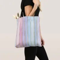 Watercolor Vertical Stripes Blues Purples Pinks Tote Bag