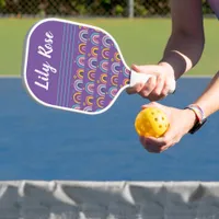 Rainbow Pattern Monogram Name  Pickleball Paddle