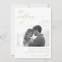 Modern Script Romantic Photo Gold Wedding Invitation