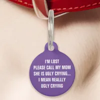 Purple "Call My Mom" Funny Pet ID Tag