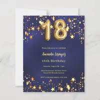 18th birthday navy blue gold stars invitation
