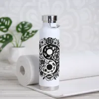 Pretty Black and White Floral Yin Yang Water Bottle