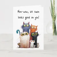 Quirky Cats with Big Eyes 65th Birthday Greeting Card