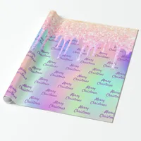 Pink Purple holographic glitter drips christmas Wrapping Paper