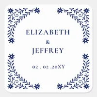 Elegant Boho Navy Floral Wedding  Square Sticker